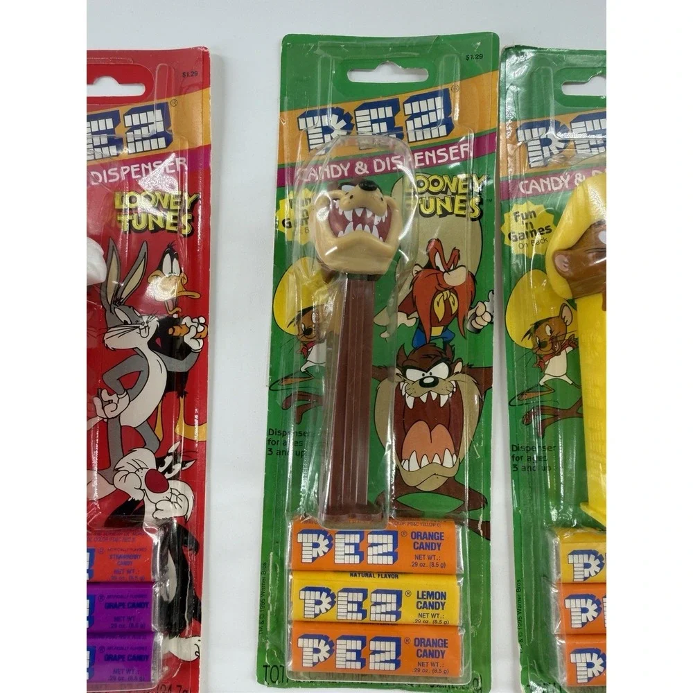 Vintage Looney Tunes PEZ Dispenser Lot 6 Sealed Carded Bugs Bunny Taz Sylvester